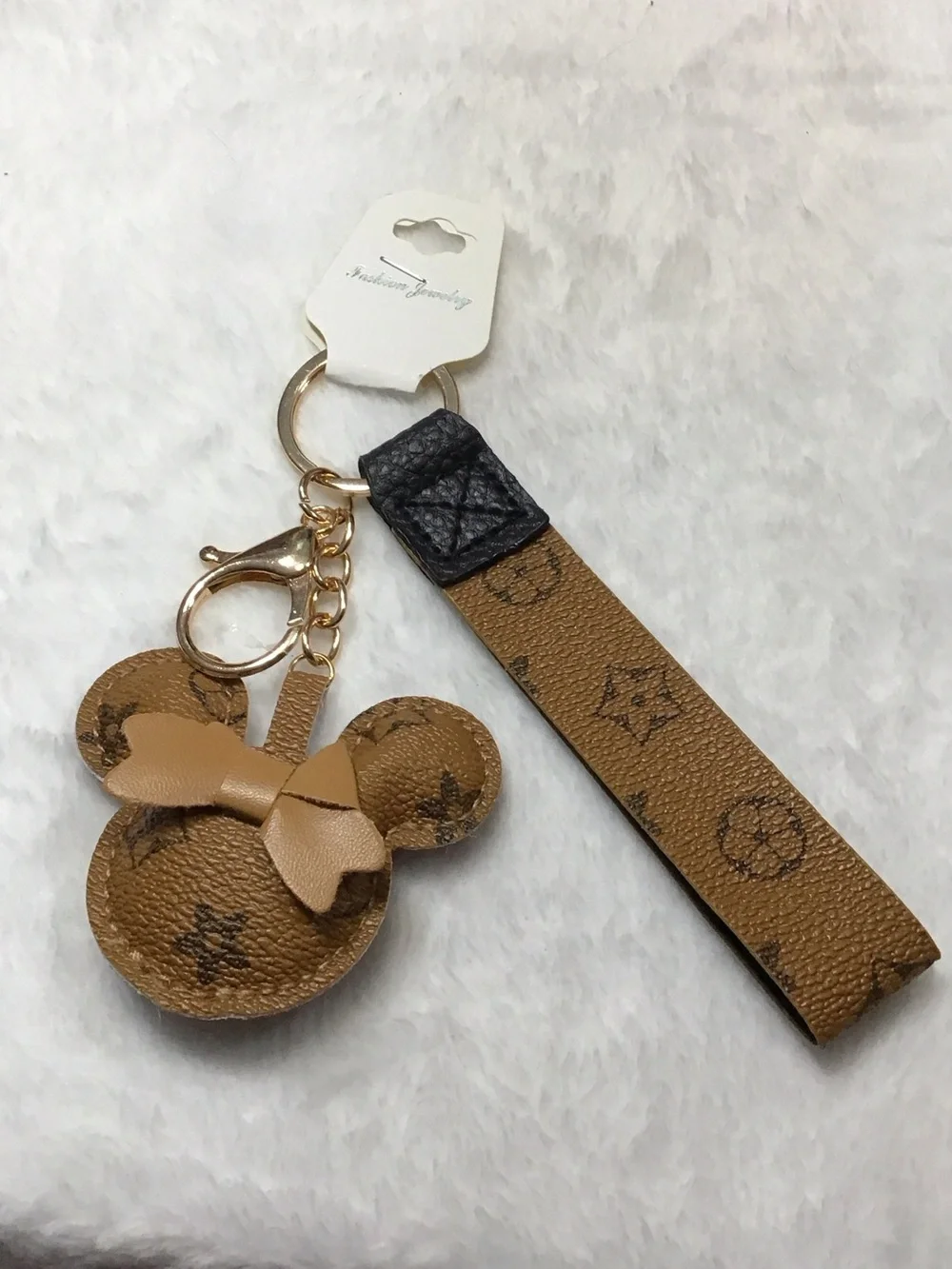 Brown Monogram Mouse Keychain Wristlet - Fashion Jewelry